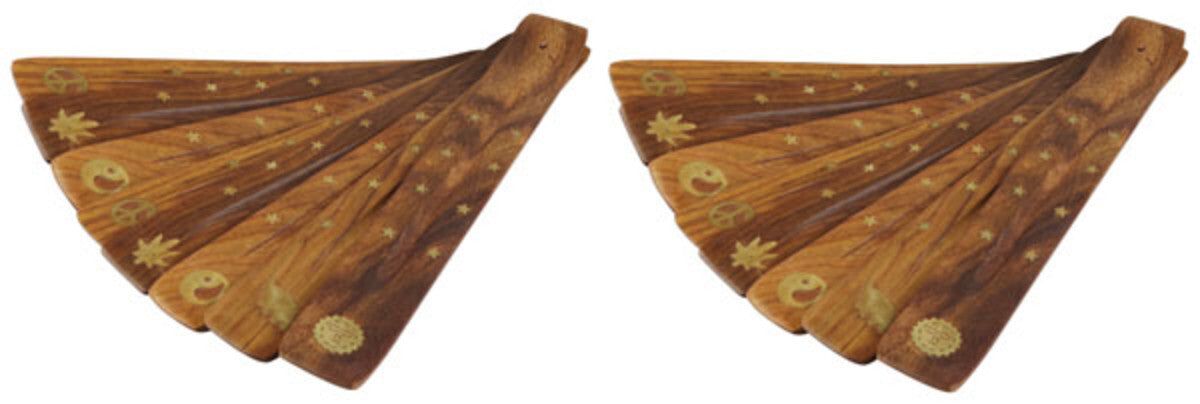 Brass Inlay Wooden Incense Burner | 10" | Assorted Designs | 12 Piece Bundle