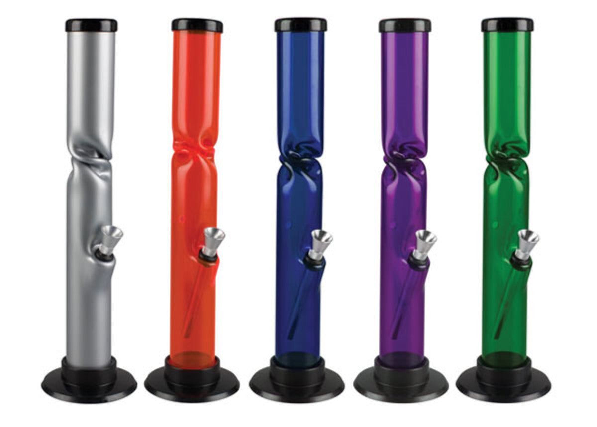 Acrylic Straight Water Pipe w/ Ice Catch | 12" | Colors Vary