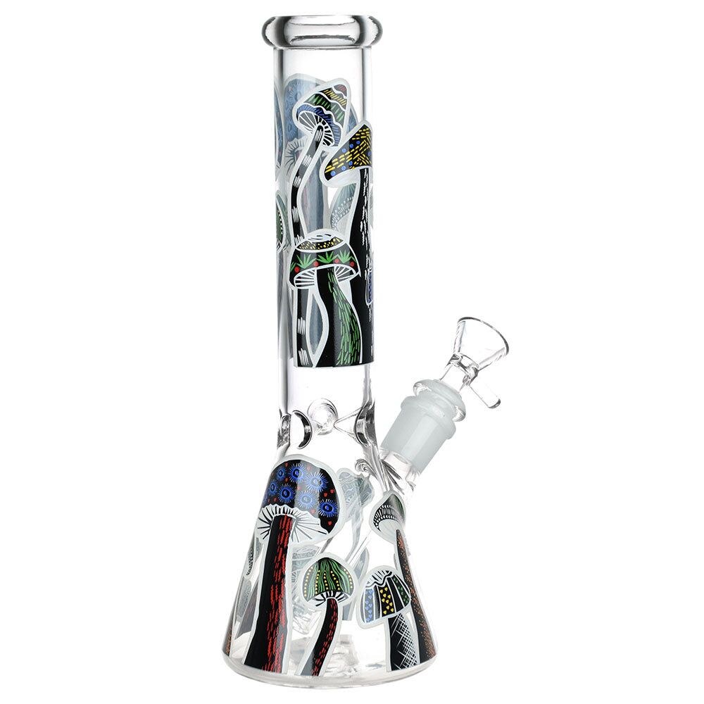 Shrooms Are Watching Glow Glass Beaker Water Pipe - 10" / 14mm F / Designs Vary - Image 2