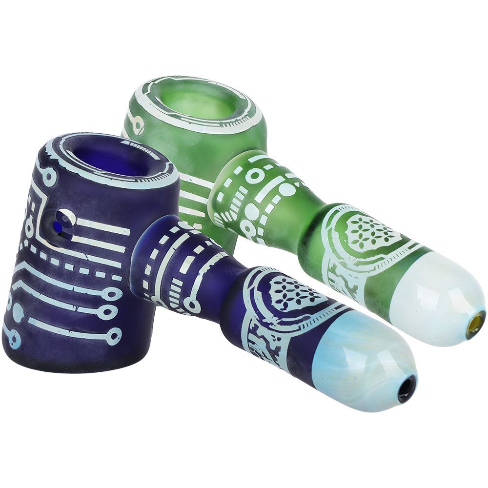 Circuits of Love Sandblasted Glass Hand Pipe - 4.75" / Colors Vary