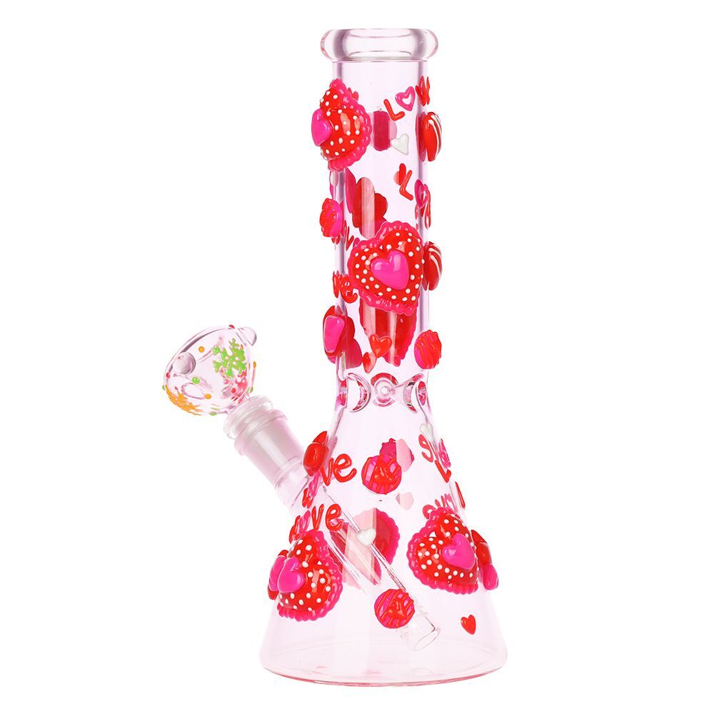 Hearts in Hearts Beaker Glass Water Pipe - 10" / 14mm F - Image 2