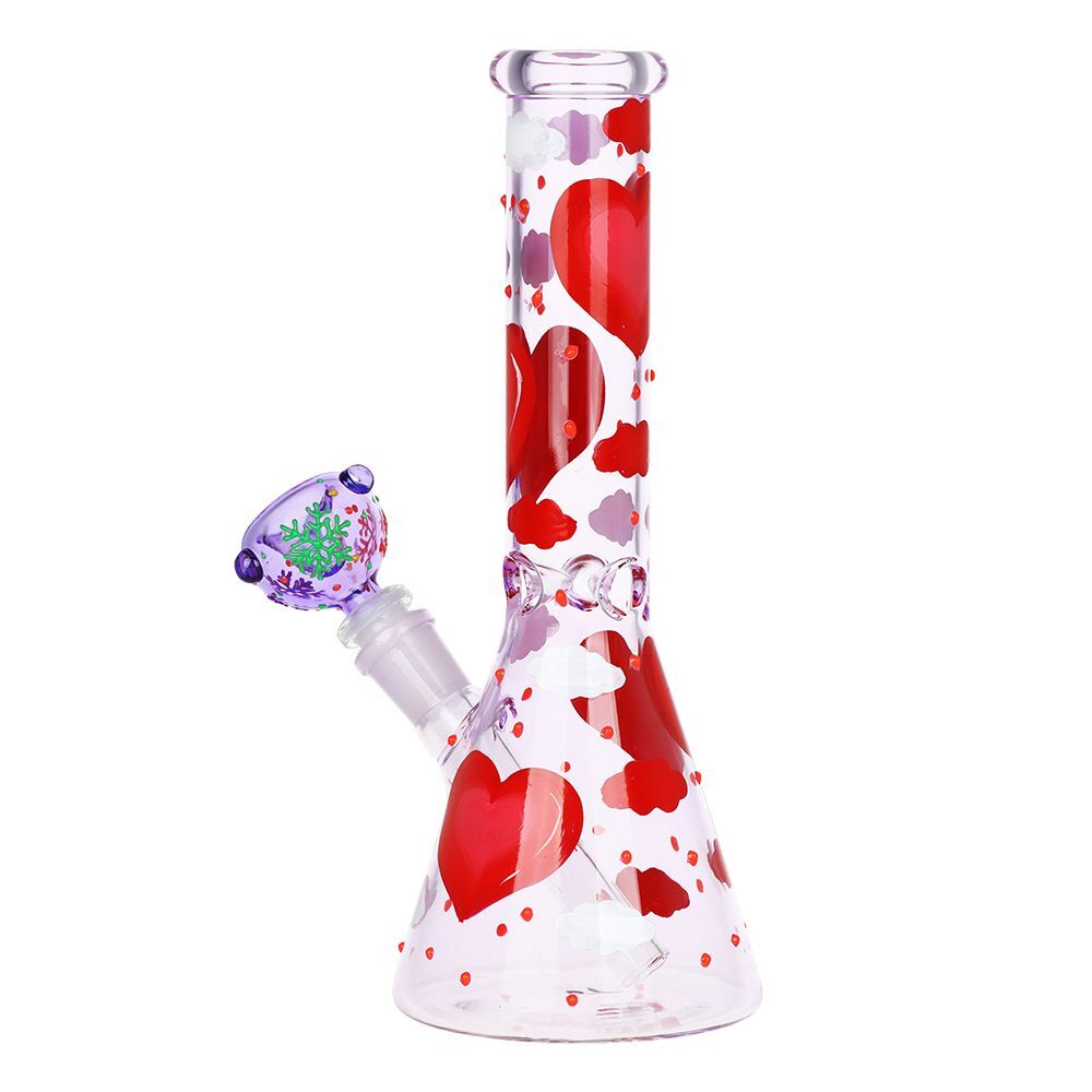 Pinky Hearts Beaker Glass Water Pipe - 10" / 14mm F - Image 2